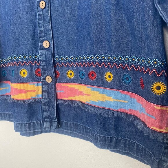Vintage TY Wear Denim Button-Up‎ Jacket Womens XL Embroidered Aztec Western - Picture 4 of 13
